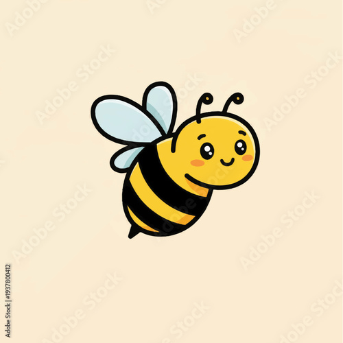Cartoon Bee Character Flying with Smile.