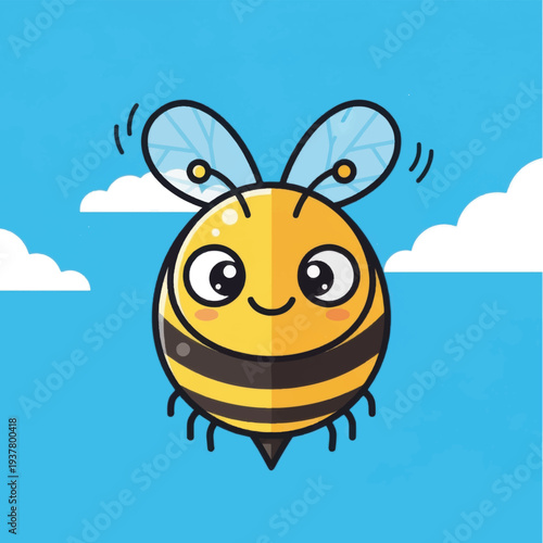 Cartoon Bee Character Flying with Wings.