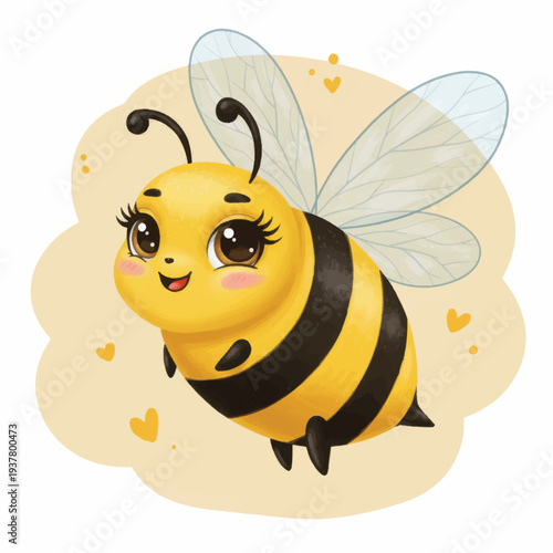 Cartoon Bee Illustration with Yellow and Black Stripes.
