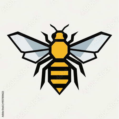 Yellow Bee Illustration with Black Stripes.
