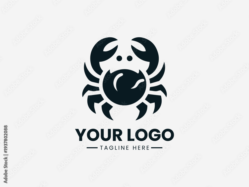 Obraz premium Crab Croissant black vector logo illustration on white background