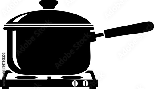 Kitchen pot on gas stove icon for food menu