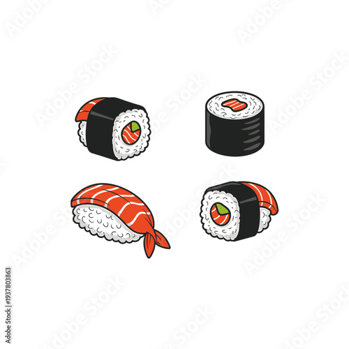 Sushi Set with Salmon vector illustration