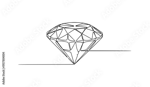 Continuous Line Brilliant Cut Diamond Luxury Jewel Vector Illustration