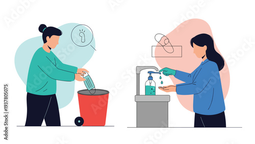 Professional team developing a content strategy featuring a man climbing a staircase and a woman presenting on a smartphone screen.