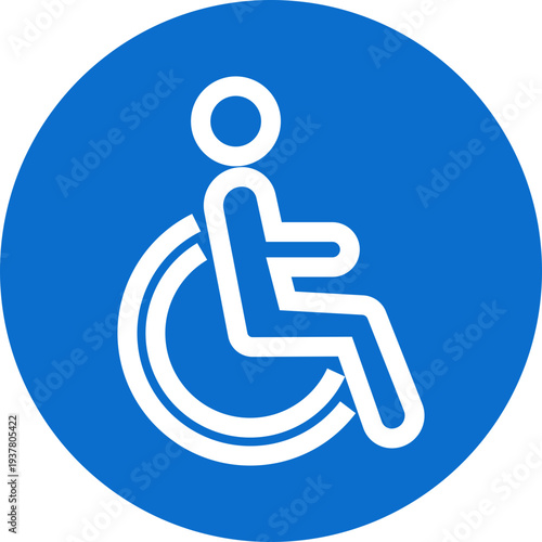 Wheelchair accessible blue outline icon. Disabled person vector illustration in simple and recognizable design for accessibility isolated on transparent background. Handicapped access sign or symbol.