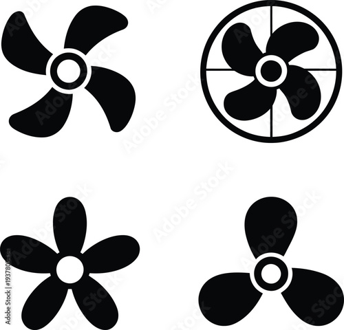 Collection of various black propeller icons against a white background for design and illustration purposes effectively