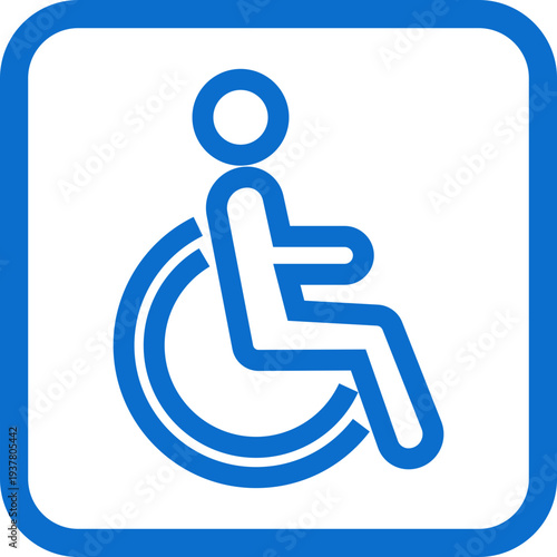 Wheelchair accessible blue outline icon. Disabled person vector illustration in simple and recognizable design for accessibility isolated on transparent background. Handicapped access sign or symbol.