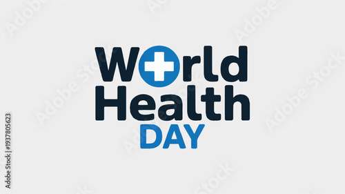 World health day logo with blue cross symbol on gray background