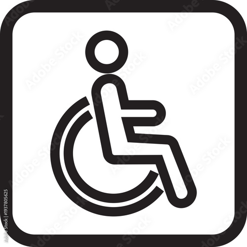 Wheelchair accessible black outline icon. Disabled person vector illustration in simple and recognizable design for accessibility isolated on transparent background. Handicapped access sign or symbol.