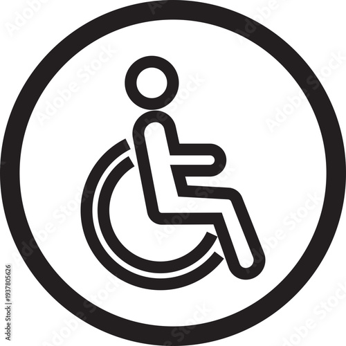 Wheelchair accessible black outline icon. Disabled person vector illustration in simple and recognizable design for accessibility isolated on transparent background. Handicapped access sign or symbol.