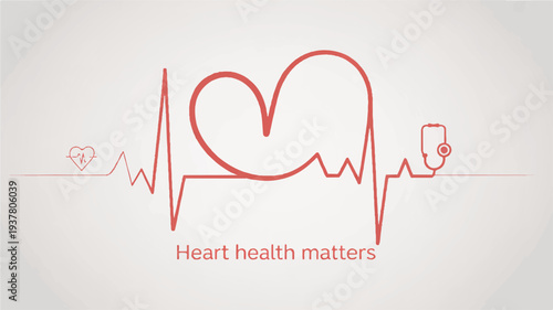 Heart health awareness concept with ecg line and heart symbol on white background