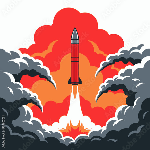 Balistic War Missile Launch Vector Illustration Style