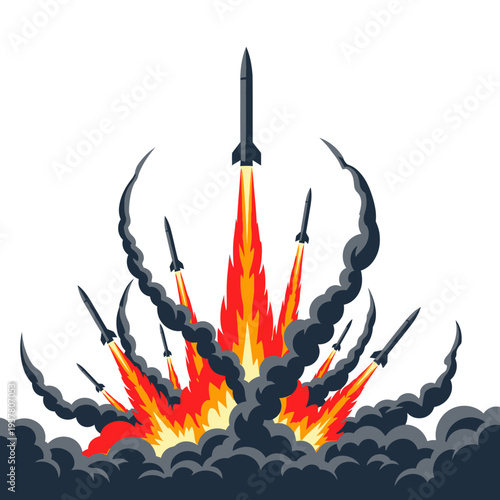 Balistic War Vector Illustration of Missile Launch Scene