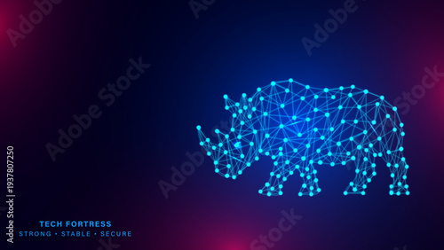 Futuristic Digital Elephant Network Technology Background, Polygonal Elephant Data Network Cyber Security Concept, Blue Low Poly Elephant Tech Fortress Digital Illustration, Artificial Intelligence Da