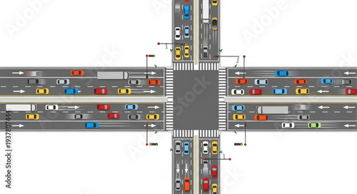 Busy City Intersection with Traffic Congestion and Pedestrian Crossing.