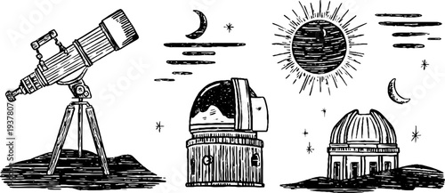 Astronomer tools and celestial observations for night sky exploration