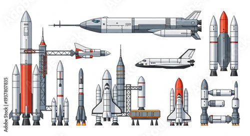Collection of various rockets and spacecraft designs.