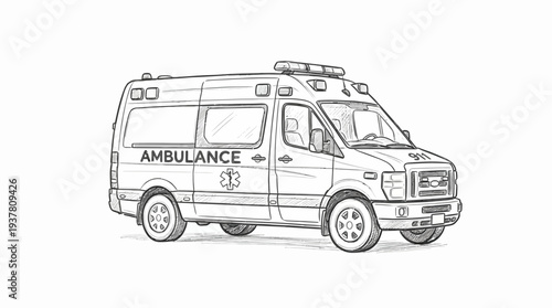 Ambulance sketch, emergency medical vehicle, healthcare transport