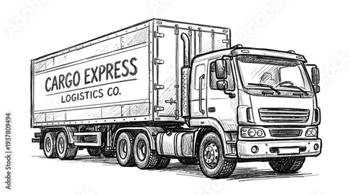Cargo Express Logistics Truck Sketch