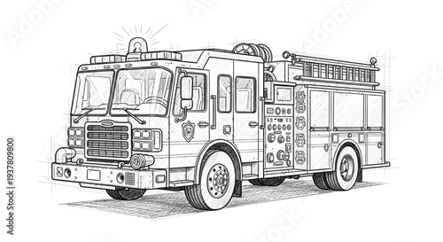Fire Truck Sketch Illustration