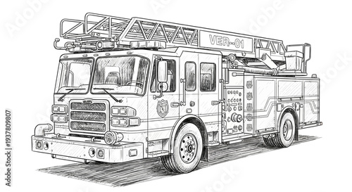 Fire truck sketch with ladder