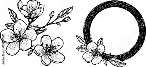 Floral embroidery hoop and threaded needle set for craft and design projects