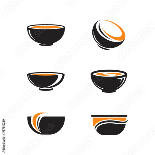 Soup Bowl Icon Set vector illustration