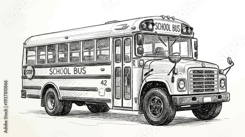 Vintage School Bus Sketch