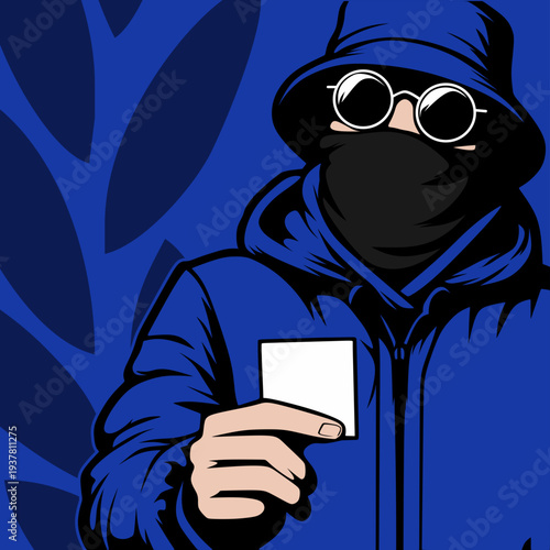 ultras casual hooligan football fans holding a random card with abstrack background