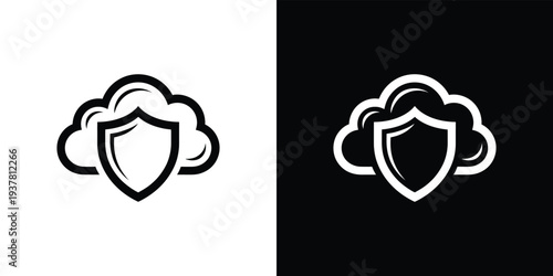 Black and white cloud shield on split background security