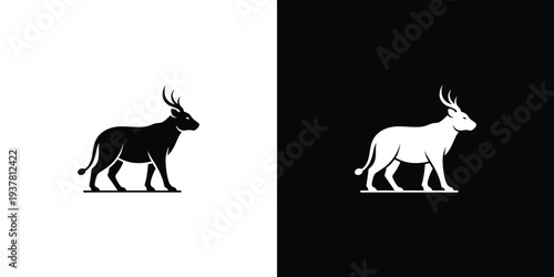 Black and white deer silhouettes on contrasting backgrounds animal