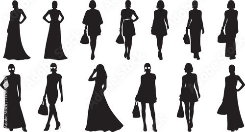 Set of fashion women models silhouettes. Female figures vector collection. isolated PNG with Transparent Background