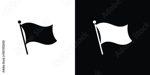 Black and white flags on poles with circular tops black flag poles