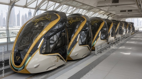 Innovative automated transport pods dubai technology showcase urban environment close-up view futuristic mobility concepts