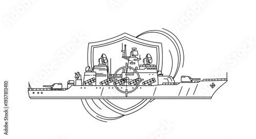 Aircraft Carrier Illustration Line Art.
