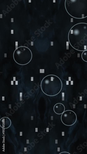 Bubbles Floating in Dark Water with Rectangular Shapes Abstract Background.