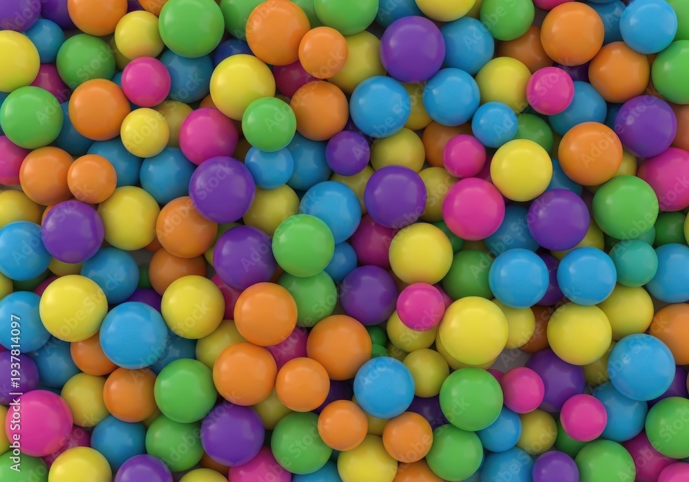 Fototapeta premium Numerous brightly colored spheres densely fill the entire frame creating a textured background.