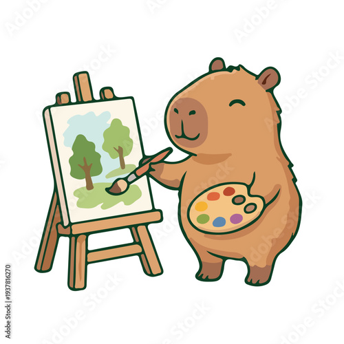 Capybara Painting a Landscape