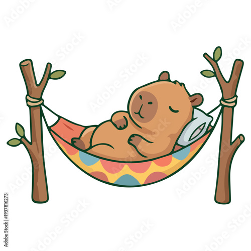 Capybara Sleeping in a Hammock Illustration