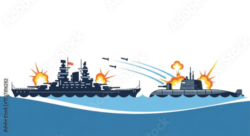 Battleships Engaged in Naval Combat.