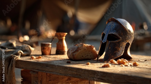 Rustic Spartan Camp Table Under Warm Firelight