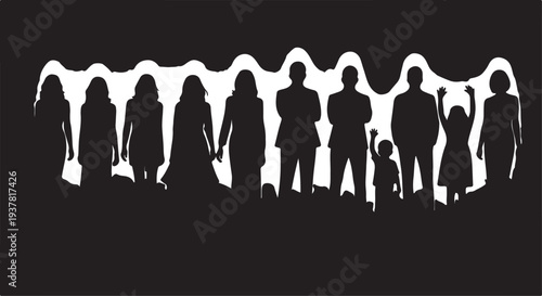 Diverse Group of Black People Silhouettes Vector Collection with Wavy White Element isolated PNG with Transparent Background