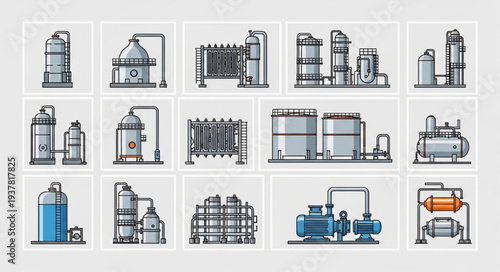 Industrial factory equipment and machinery collection.