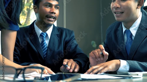 Businessmen discuss and explain their business plans to business partners to persuade them for invest together. 4K