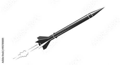 Black and White Rocket Illustration.