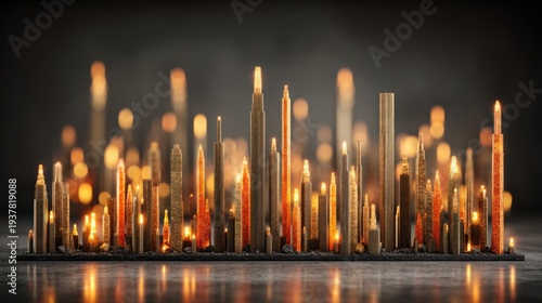 Illuminated skyscraper candles urban setting digital art nighttime close-up modern concepts for impact