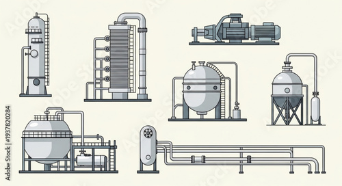 Industrial equipment and machinery for chemical processing plants.