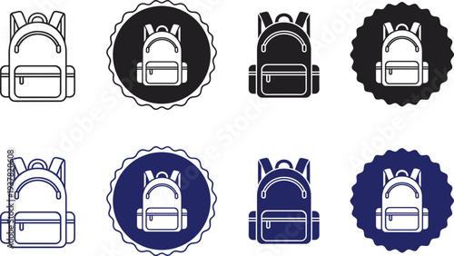Set of backpack icons outline and filled various styles isolated on transparent background