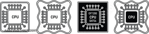 Computer processor cpu chip icon set technology concept vector illustration
